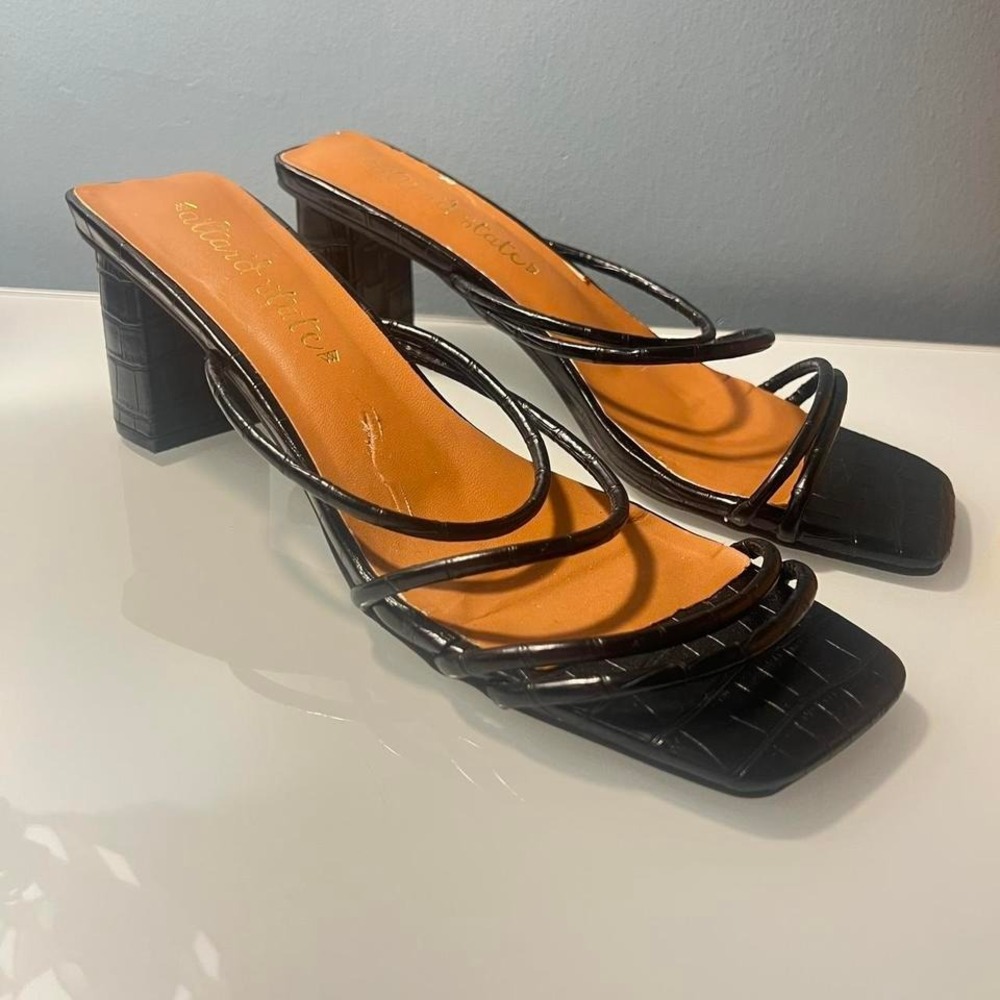 Altar'd State black crocodile-embossed block heel mules